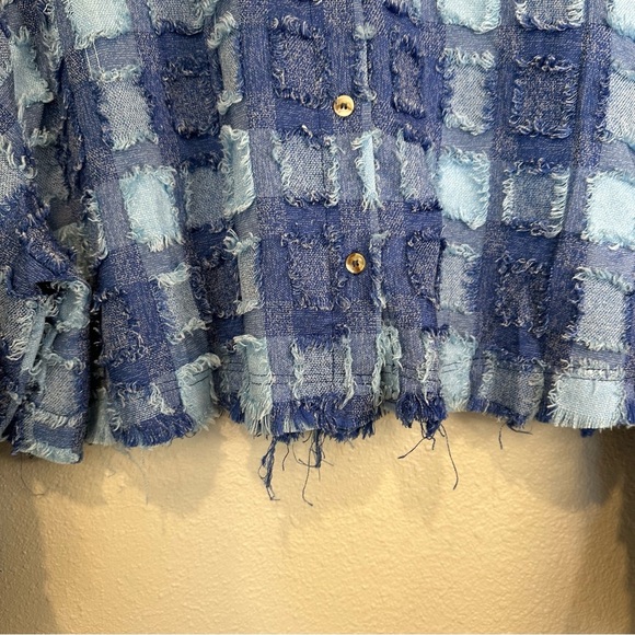 White Birch Blue Checkered Textured Button Down Shirt - Picture 6 of 12